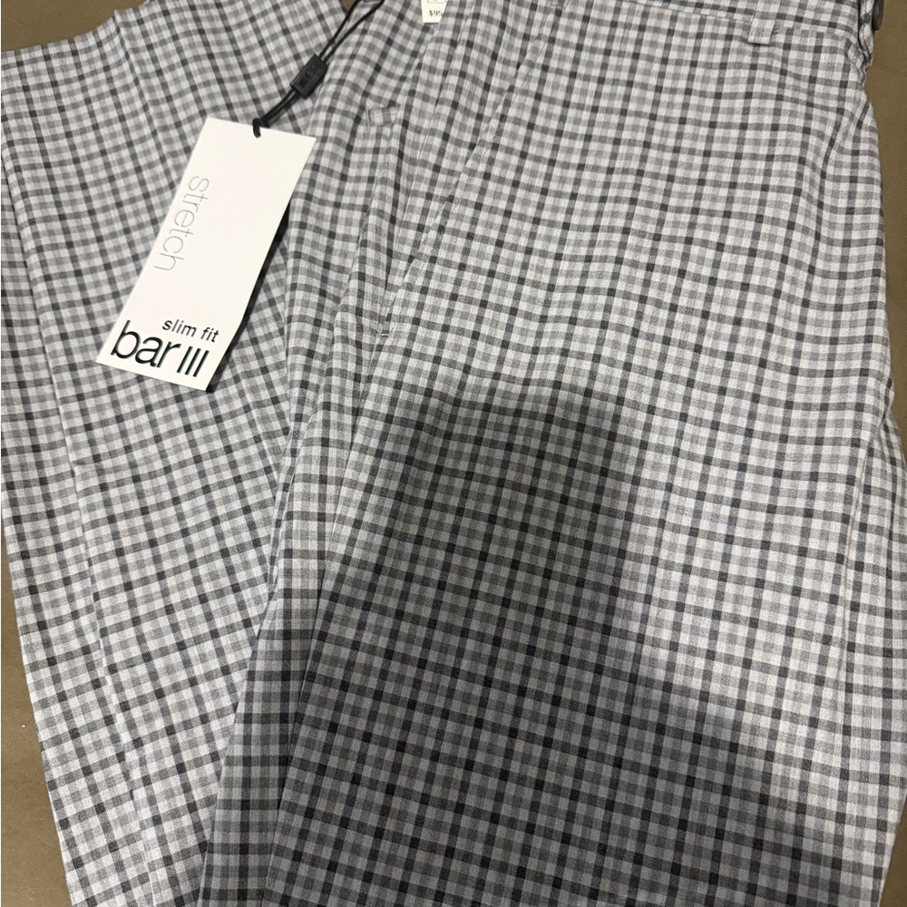 Bar III Gray Checkered Slim Fit Suit Pants